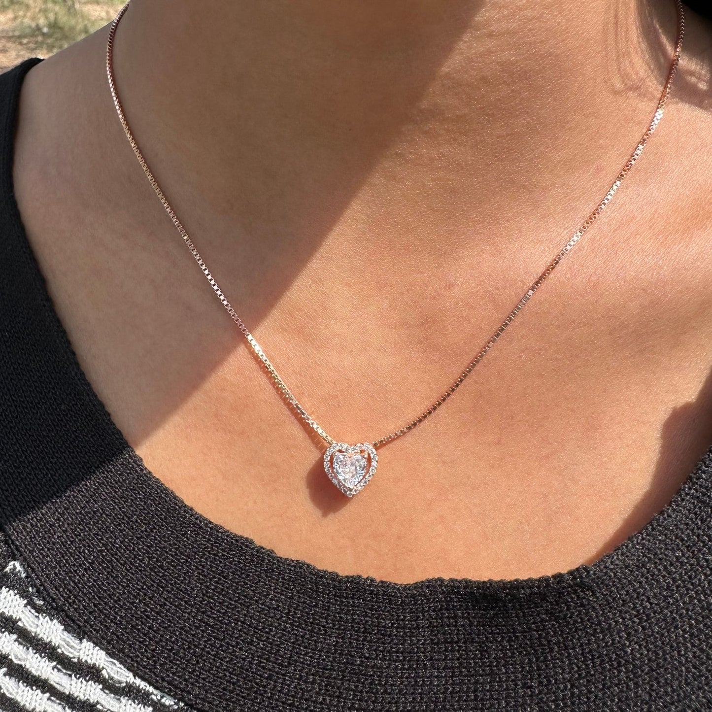 Rose Gold Halo Heart Necklace