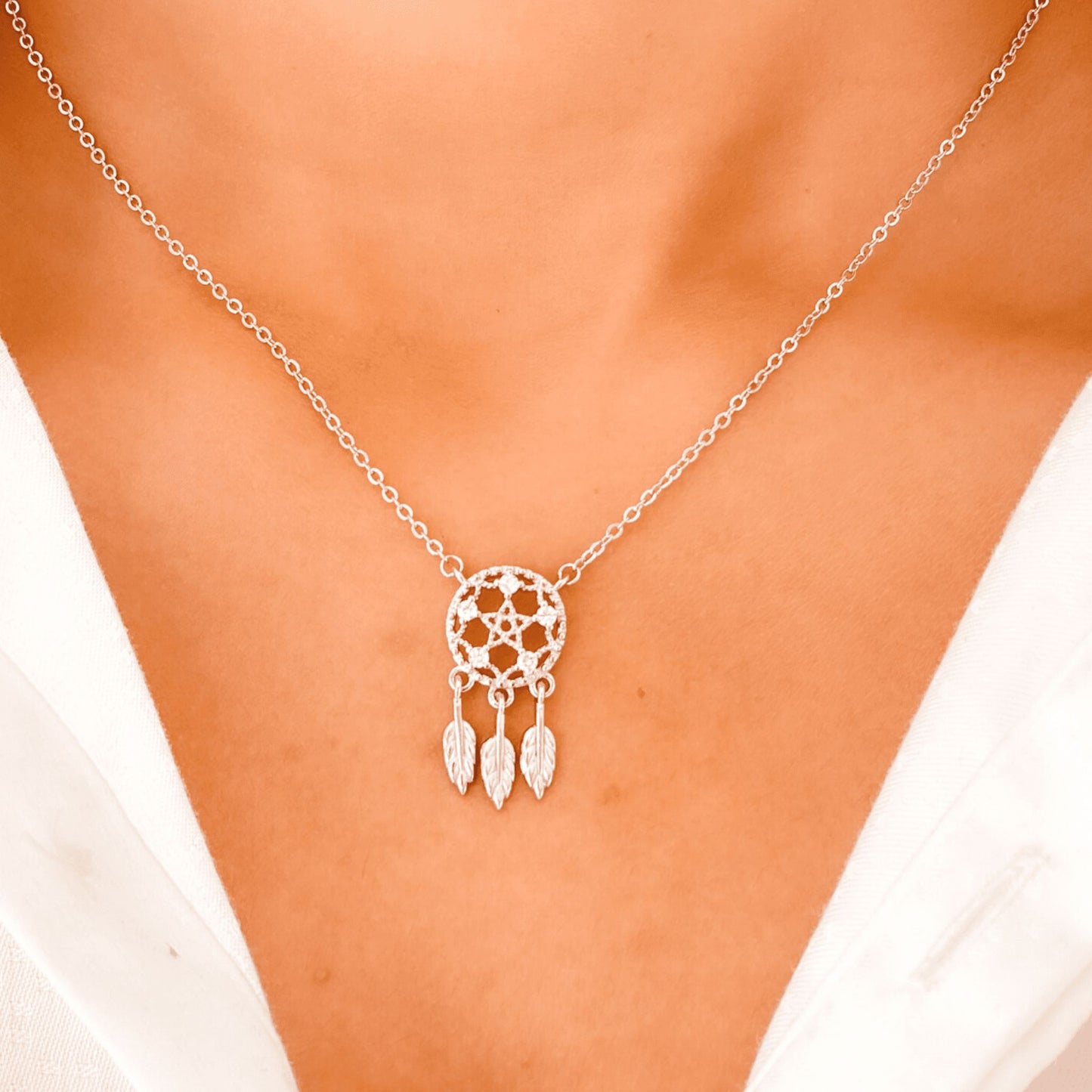 Silver Dream Catcher Elegant Necklace