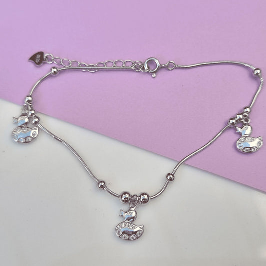 Silver Little Duck Charm Adjustable Bracelet