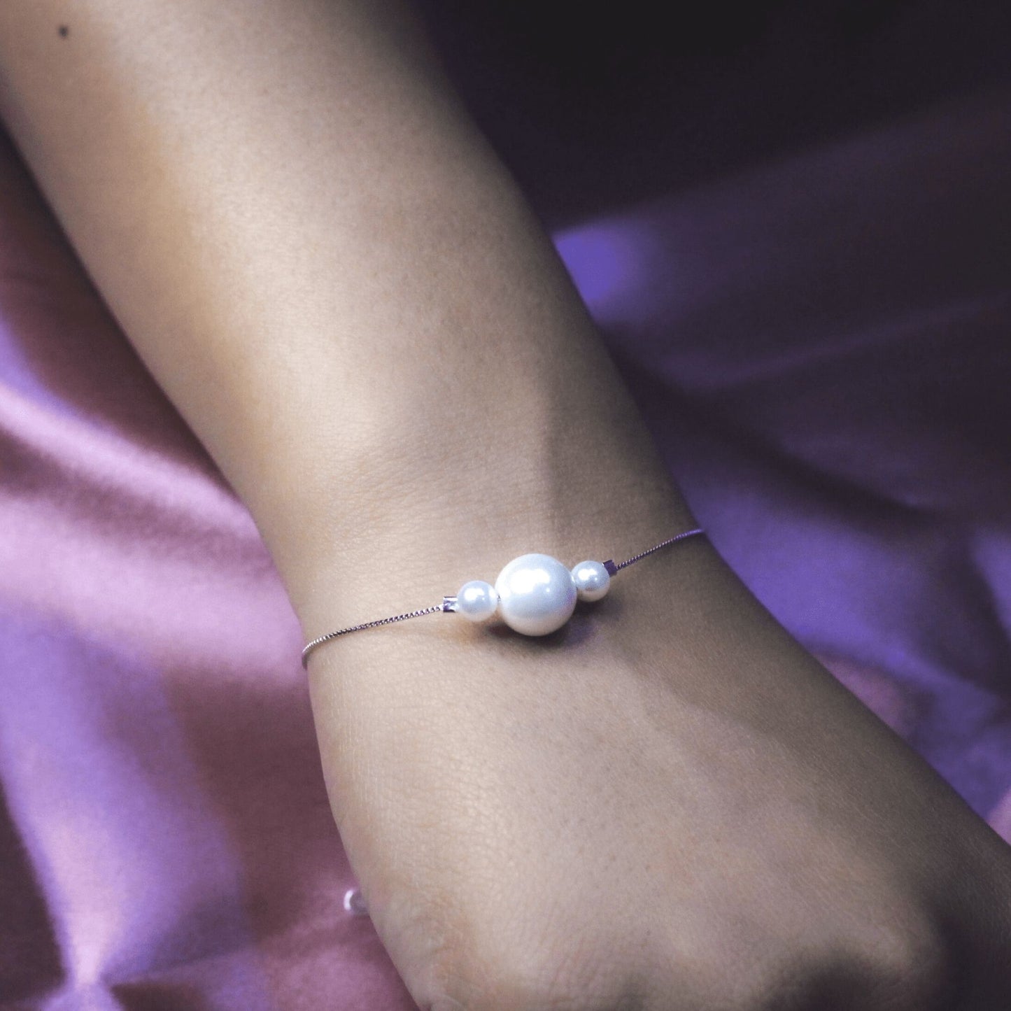 Silver Pearl Trio Adjustable Bracelet