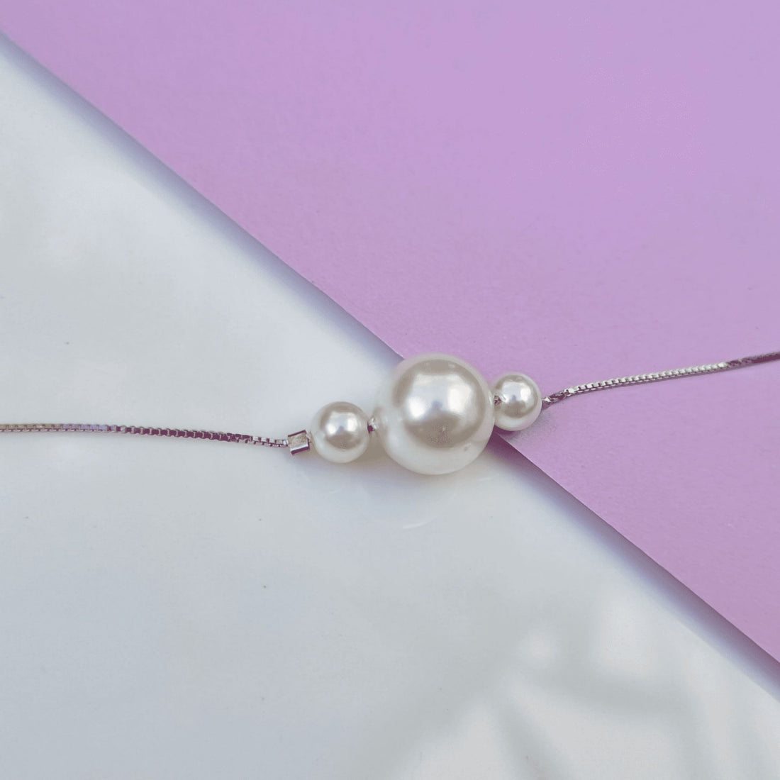Silver Pearl Trio Adjustable Bracelet