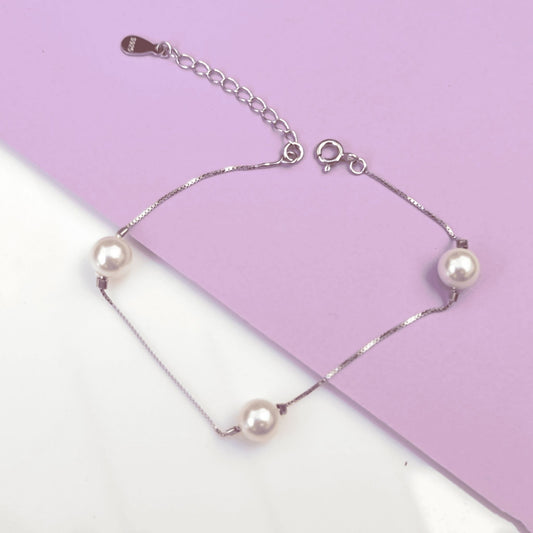 Silver Pearls Adjustable Bracelet