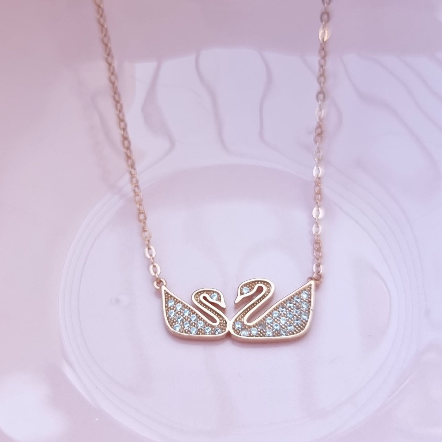 Rose Gold Swan Couple Necklace