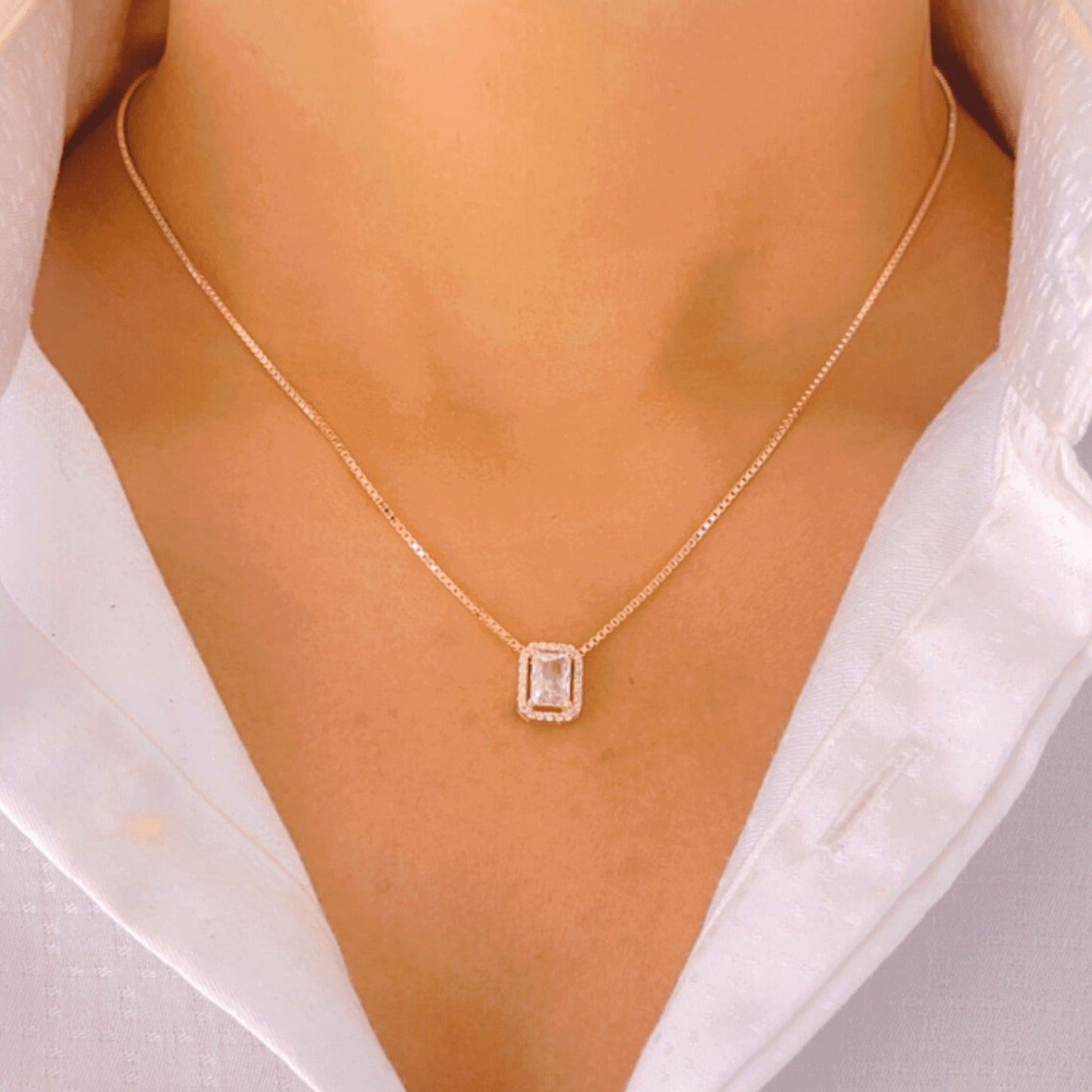 Rose Gold Halo Quadratic Necklace