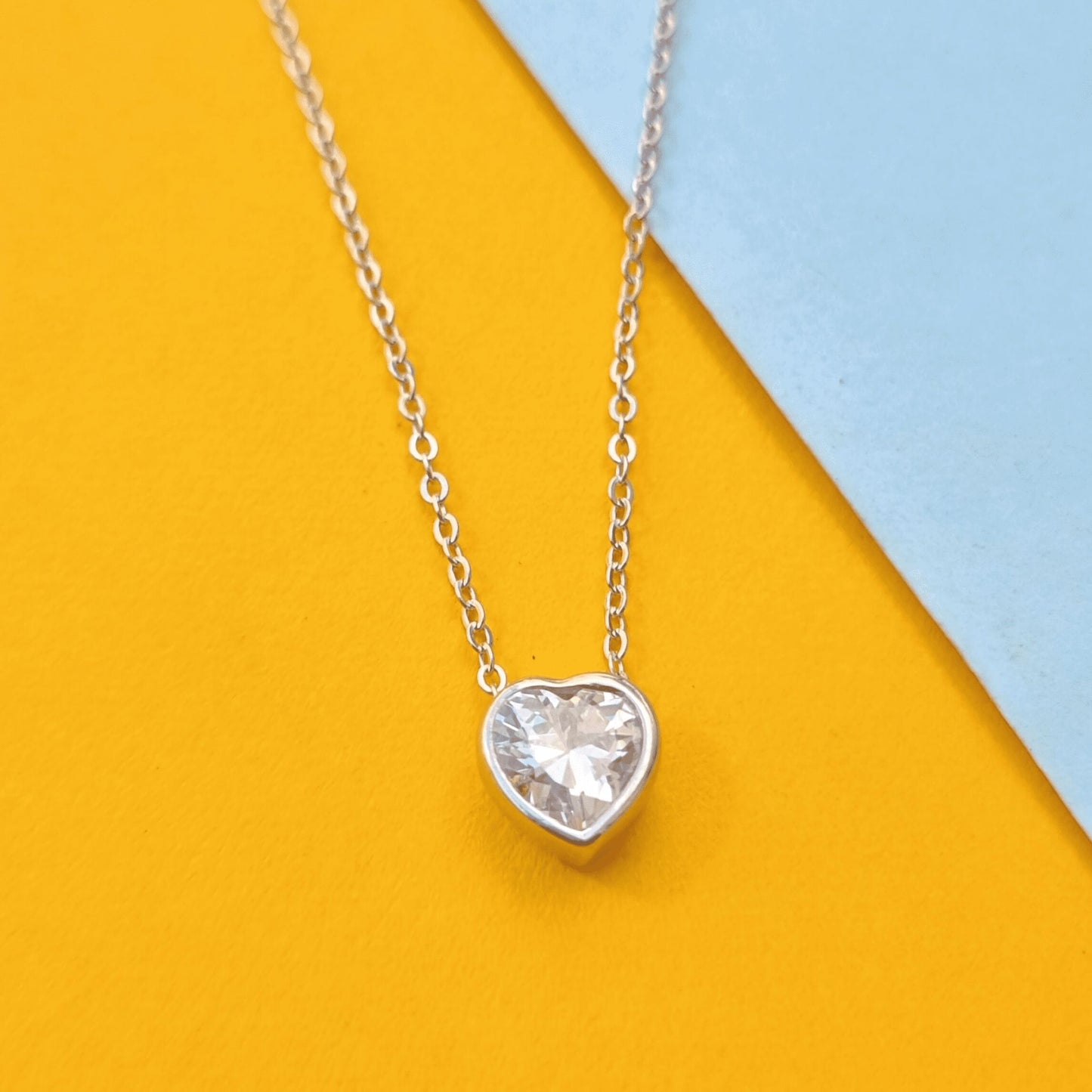 Silver Solitaire Heart Necklace