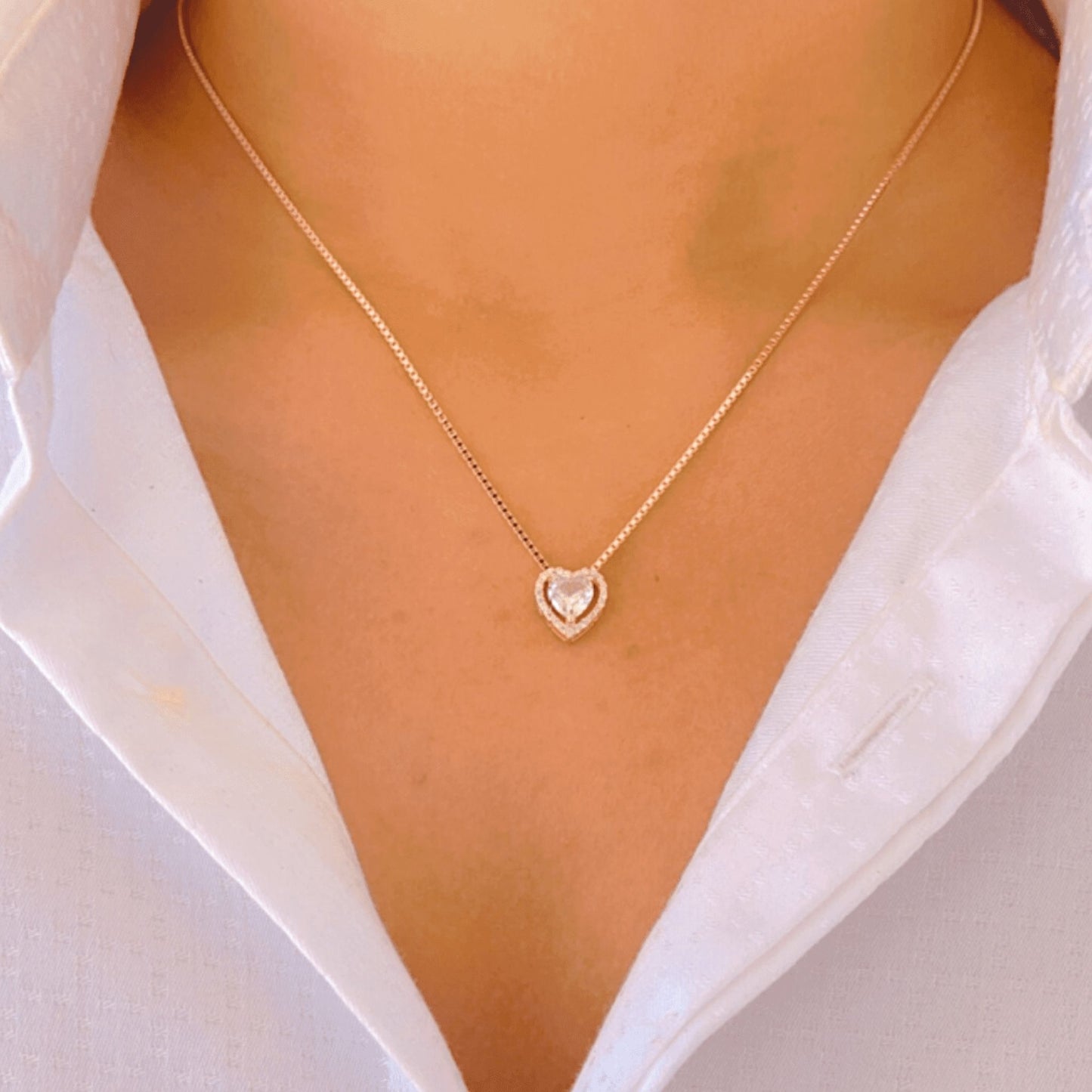 Rose Gold Halo Heart Necklace