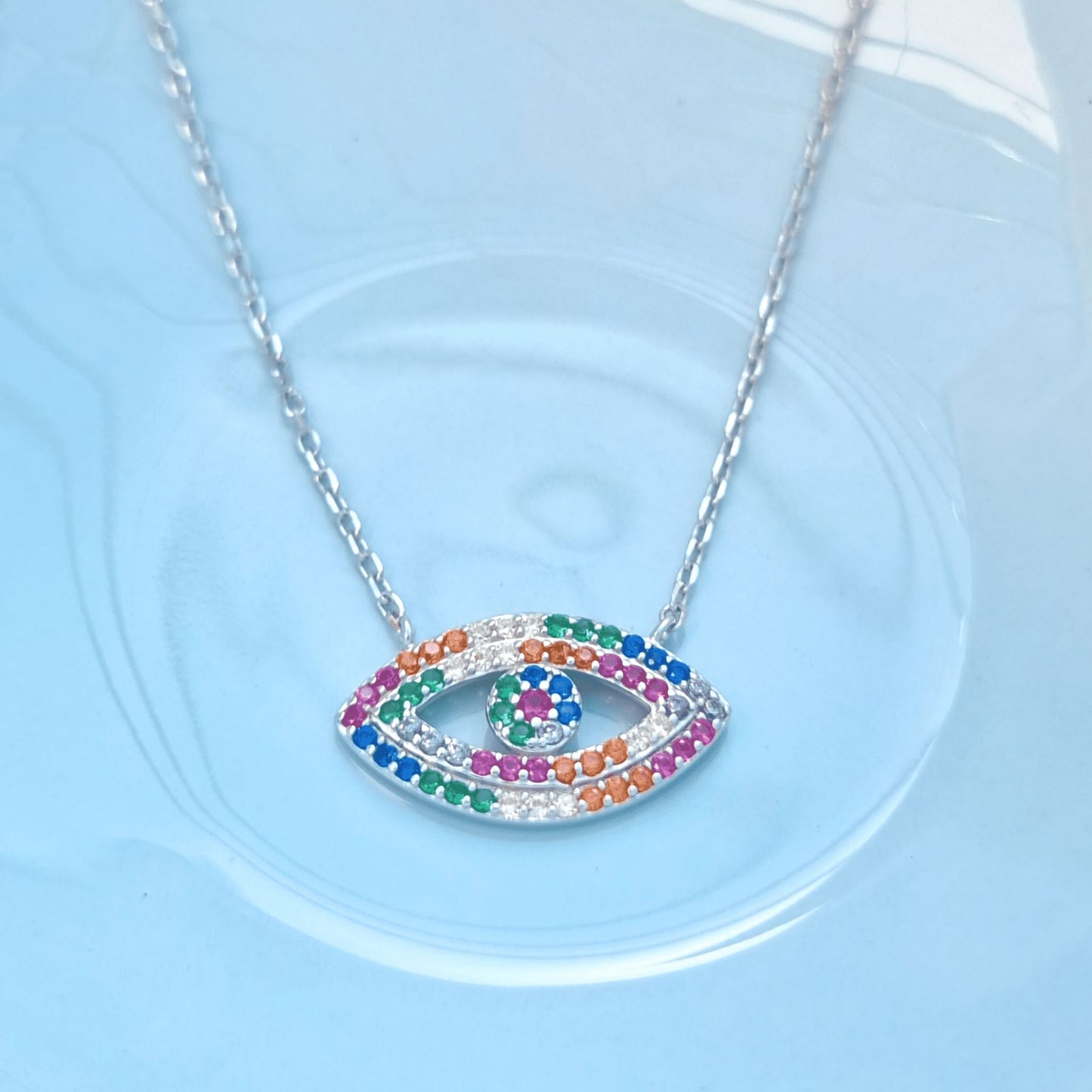 Silver Multicolor Evil Eye Necklace