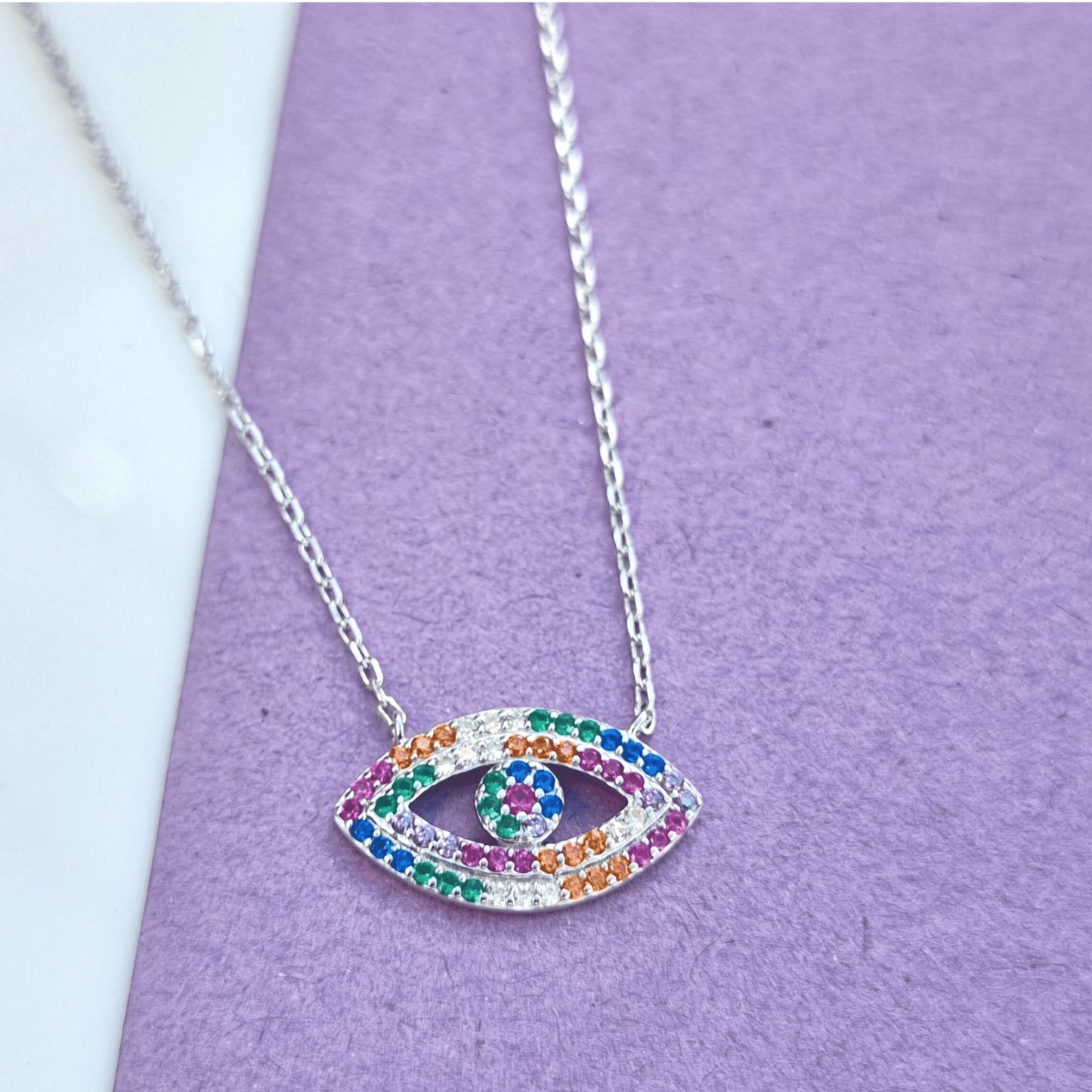 Silver Multicolor Evil Eye Necklace