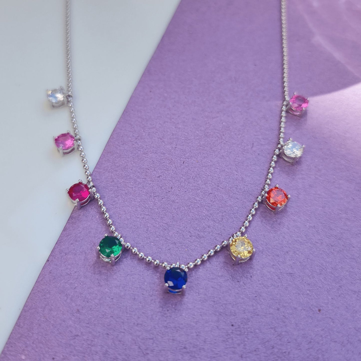 Silver Multicolor Stones Queens Necklace