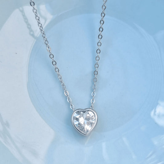 Silver Solitaire Heart Necklace