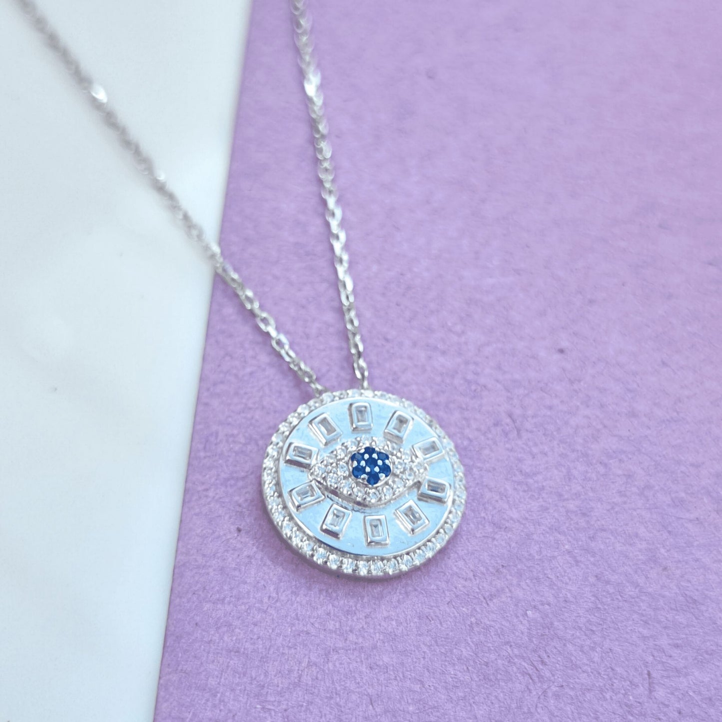 Silver Evil Eye Halo Necklace