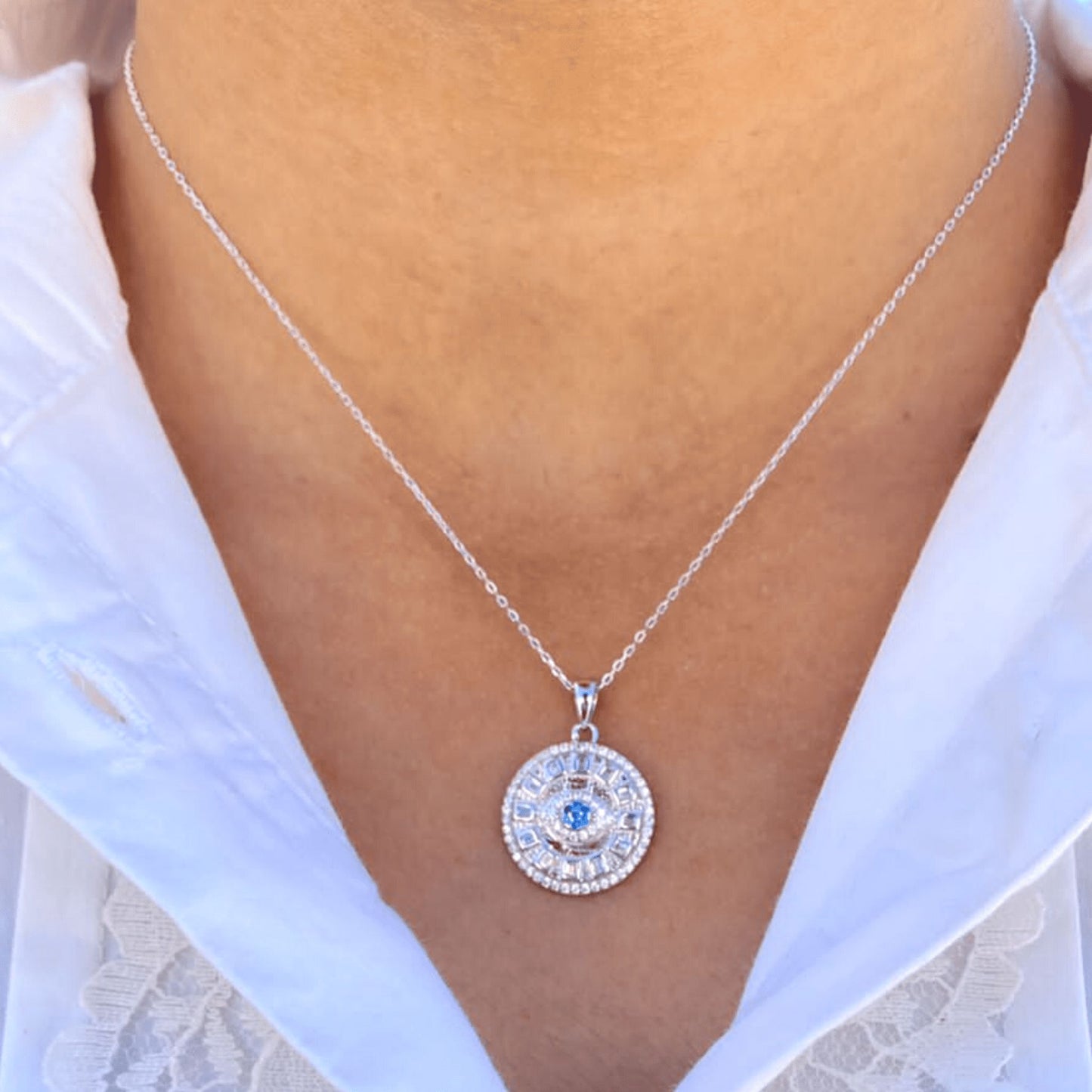 Silver Evil Eye Halo Necklace