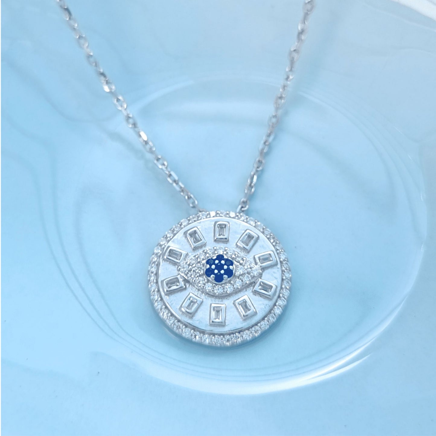 Silver Evil Eye Halo Necklace